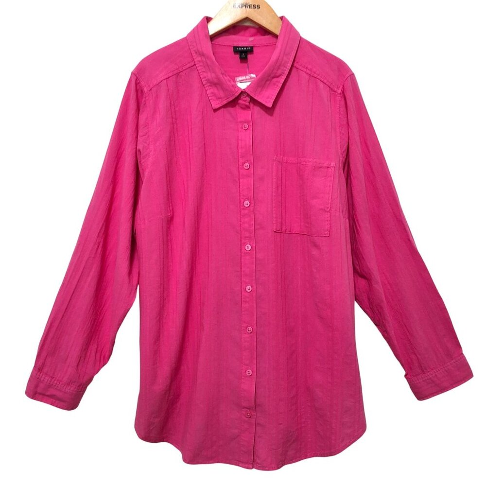 Torrid Womens‎ 3X Pink Textured Long Sleeve Button Up Shirt Closet Staple